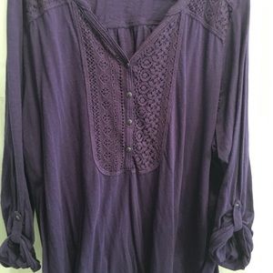 Royal Purple Cut Out Lace Blouse ~  XL